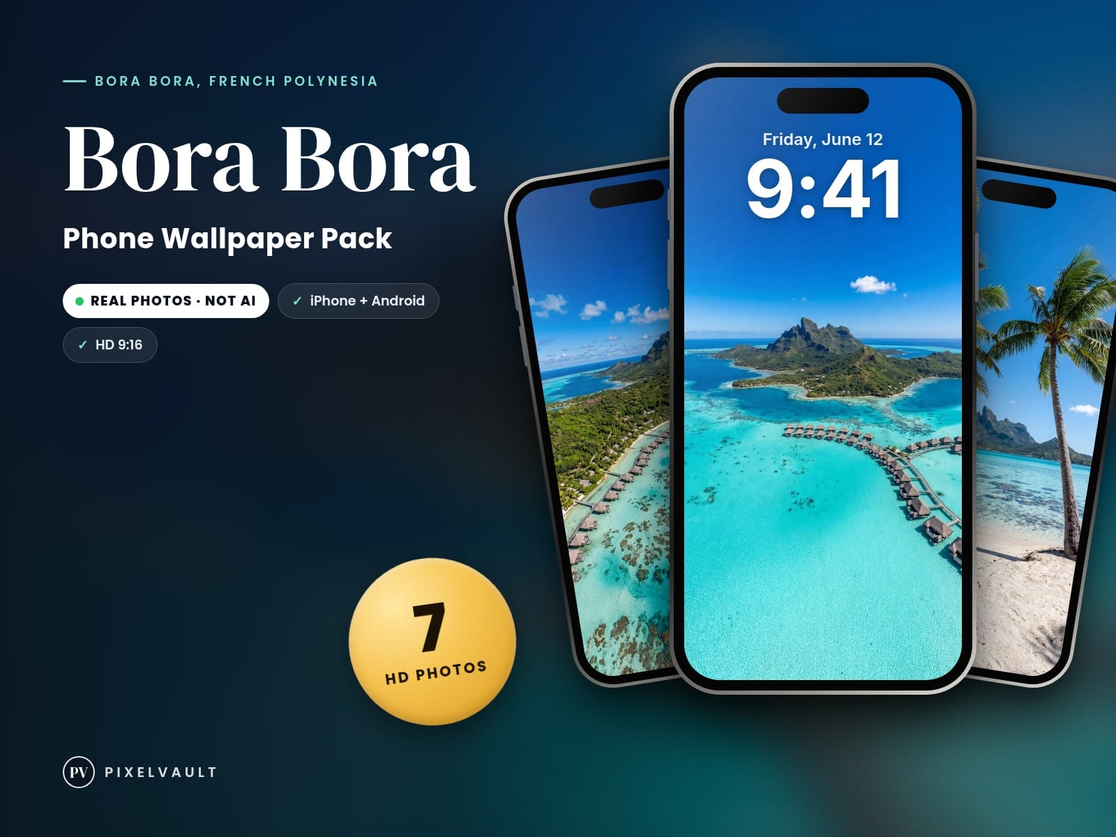 Bora Bora Phone Wallpaper Pack — 7 Real Travel Photos | Aesthetic iPhone & Andro cover (covers-v2)