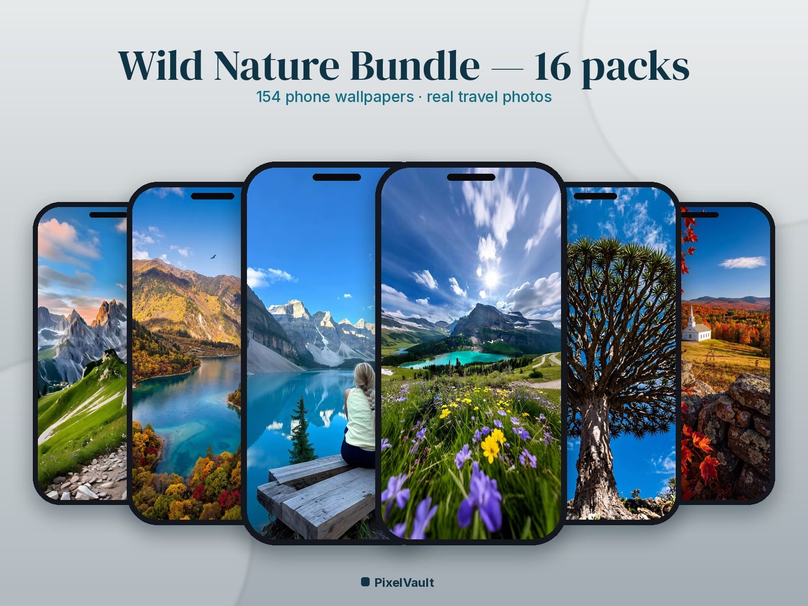 Wild Nature Phone Wallpaper Bundle — 16 Packs, 154 Real Travel Photos | Save 39% — preview 1