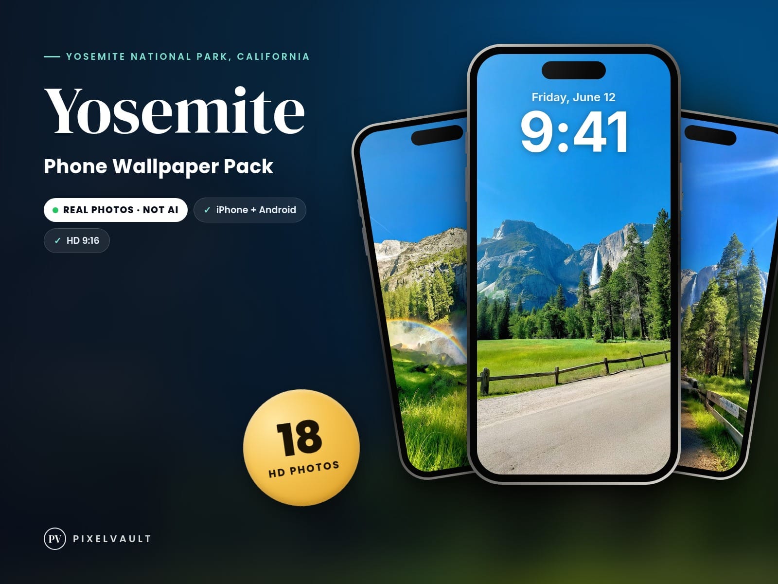 Yosemite Phone Wallpaper Pack — 18 Real Travel Photos | Aesthetic iPhone & Andro cover (covers-v2)