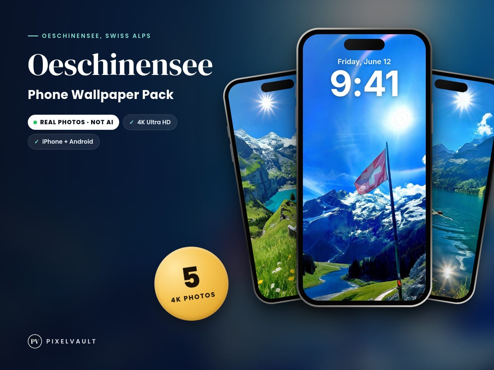 Oeschinensee 4K Phone Wallpaper Pack — 5 Real Travel Photos | Aesthetic iPhone & cover (covers-v2)