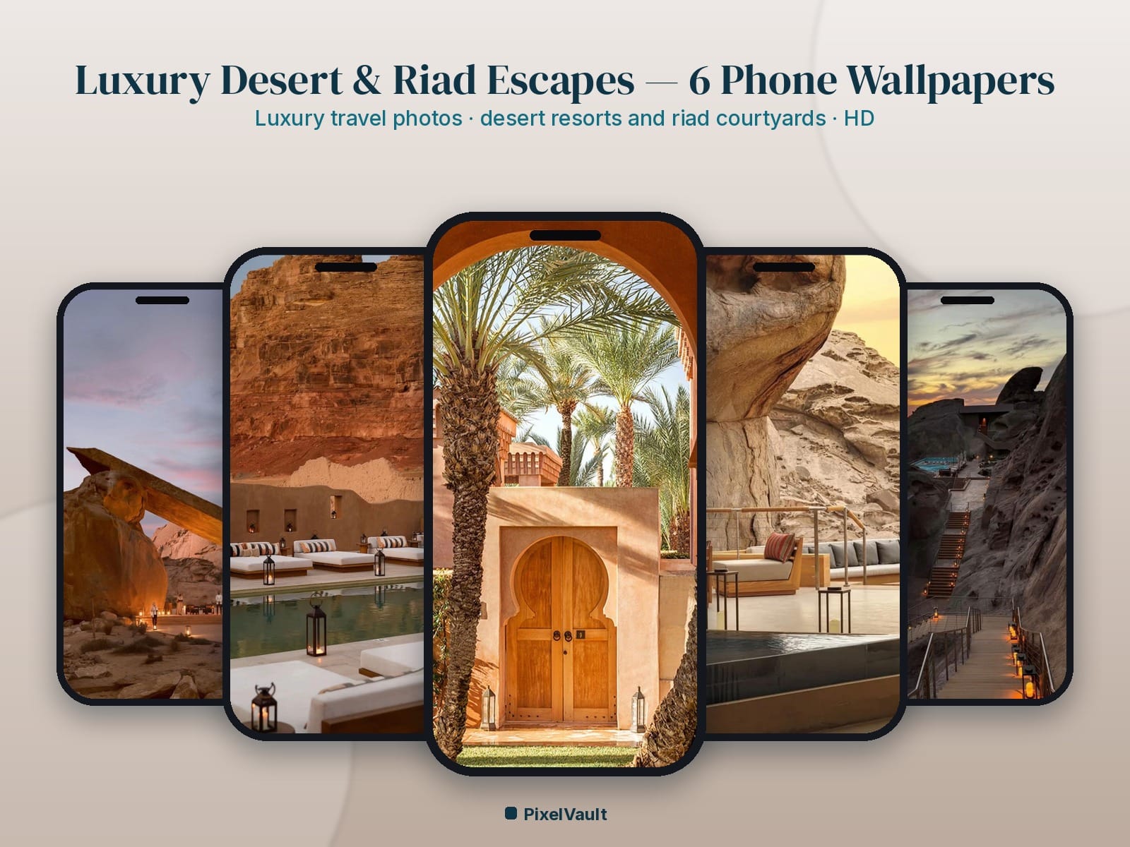 Luxury Desert & Riad Escapes HD Phone Wallpaper Pack — 6 Luxury Travel Photos | Aesthetic iPhone & Android Lock Screen — preview 1