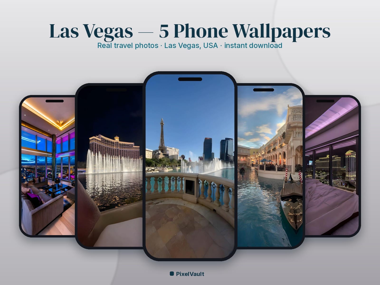 Las Vegas Phone Wallpaper Pack — 5 Real Travel Photos | Aesthetic iPhone & Android Lock Screen — preview 1