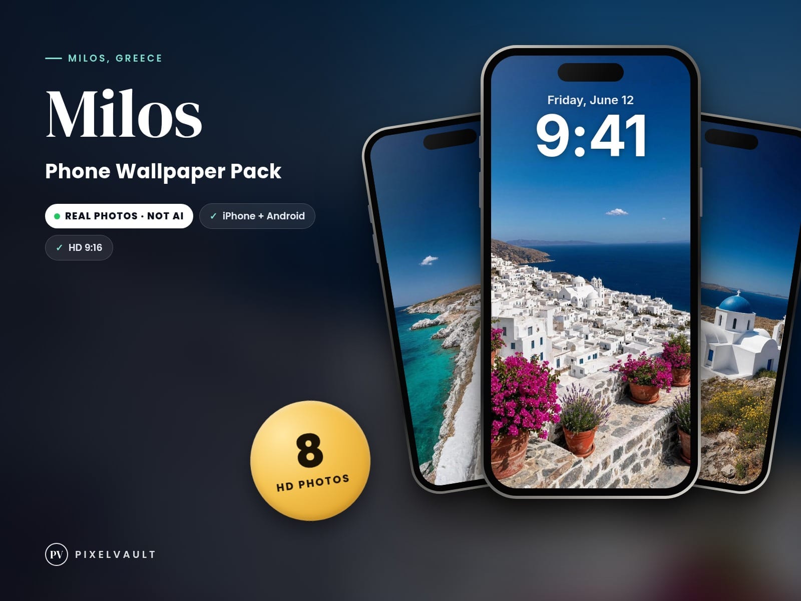 Milos Phone Wallpaper Pack — 8 Real Travel Photos | Aesthetic iPhone & Android L cover (covers-v2)