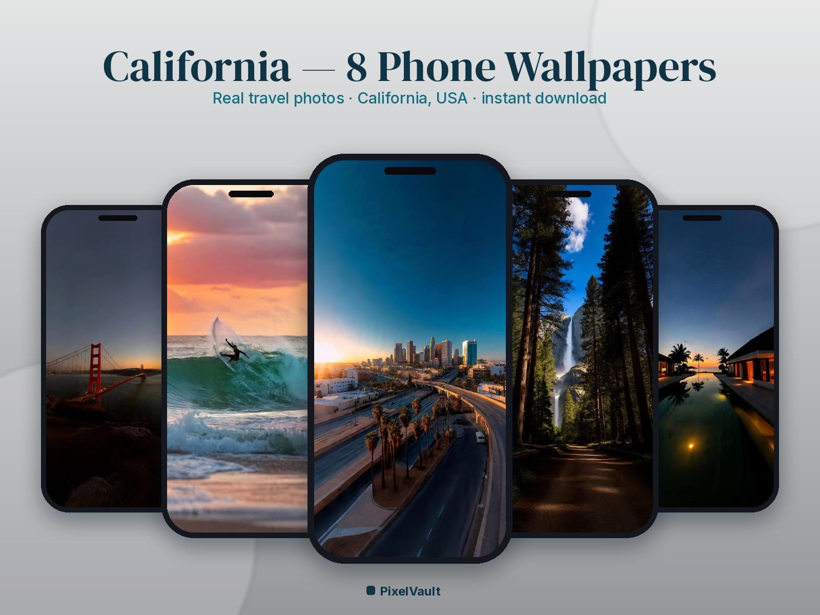 California Phone Wallpaper Pack — 8 Real Travel Photos | Aesthetic iPhone & Android Lock Screen — preview 1