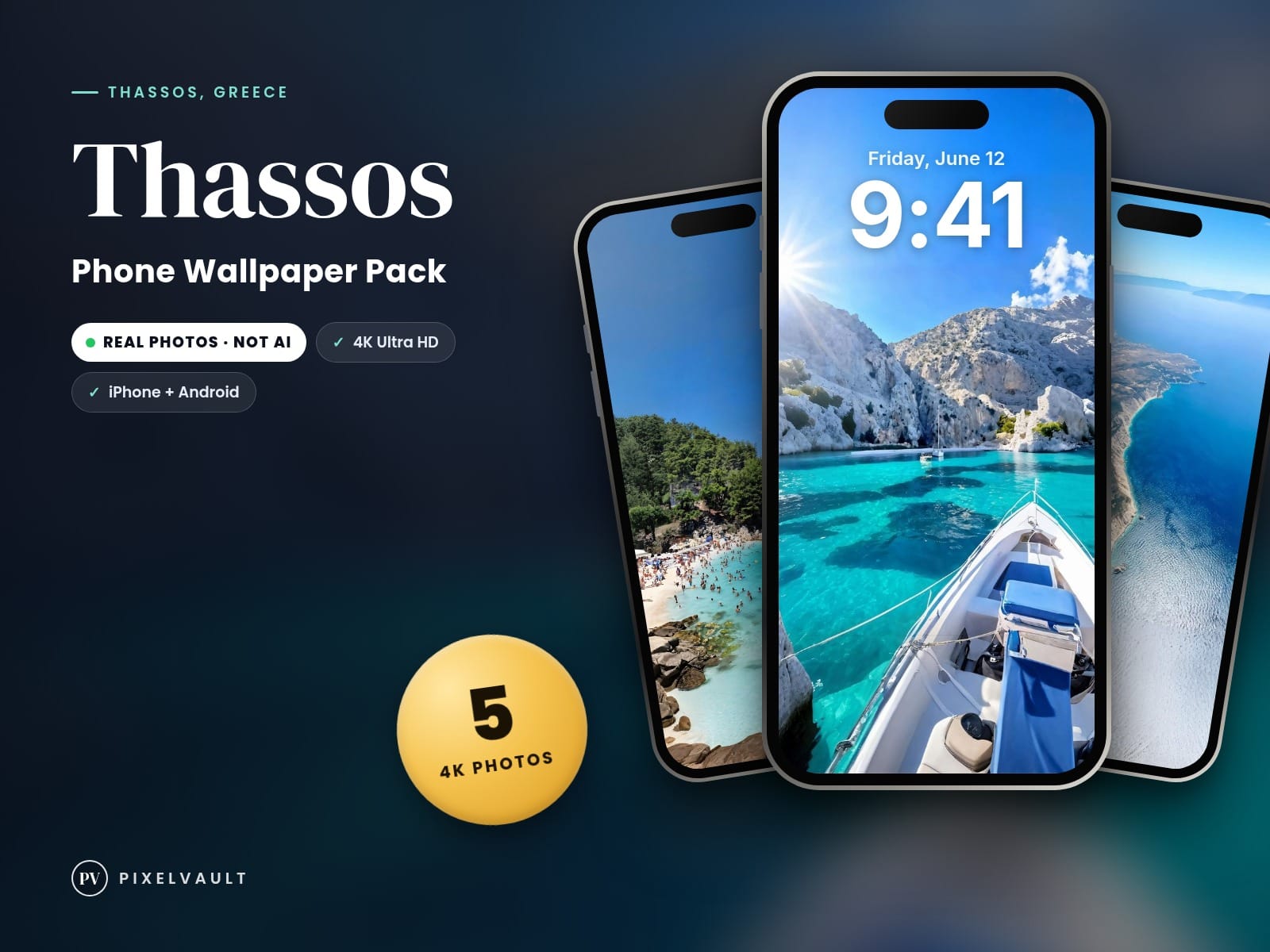 Thassos 4K Phone Wallpaper Pack — 5 Real Travel Photos | Aesthetic iPhone & Andr cover (covers-v2)