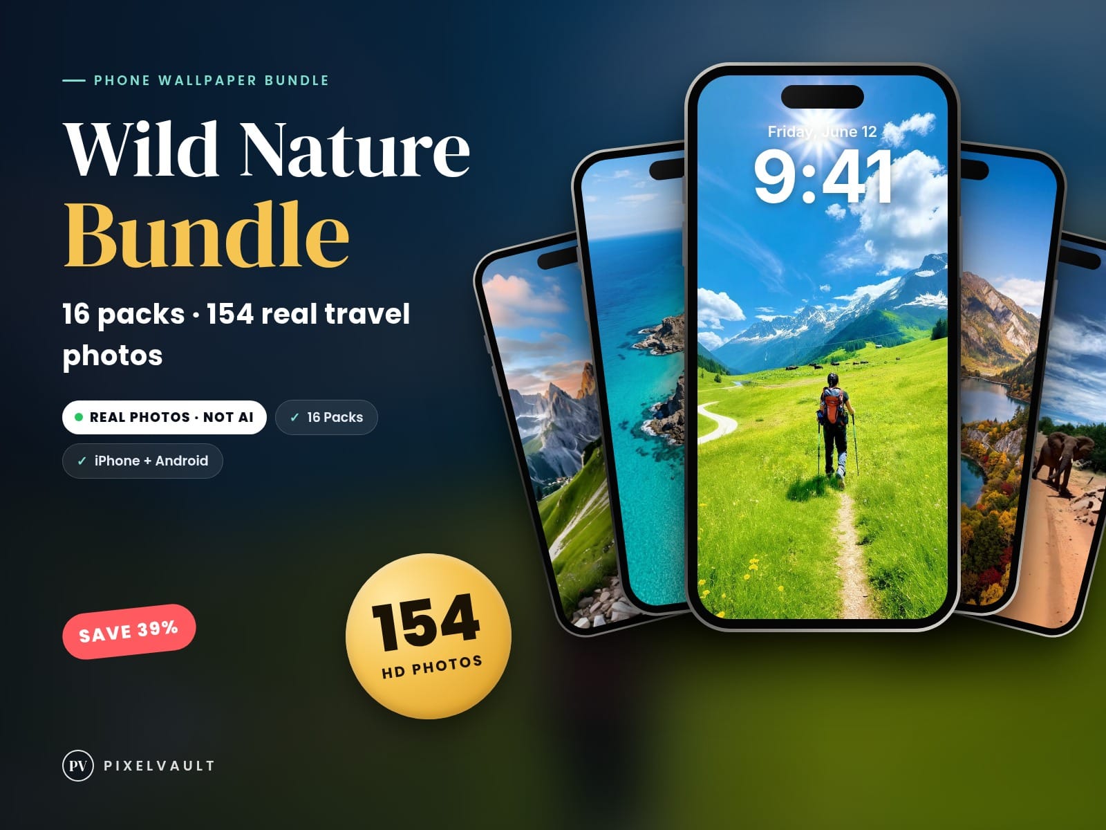 Wild Nature Phone Wallpaper Bundle — 16 Packs, 154 Real Travel Photos | Save 39% cover (covers-v2)
