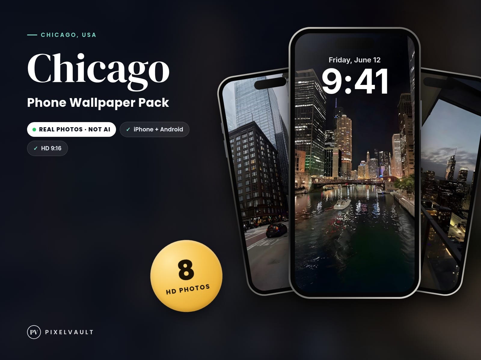 Chicago Phone Wallpaper Pack — 8 Real Travel Photos | Aesthetic iPhone & Android cover (covers-v2)