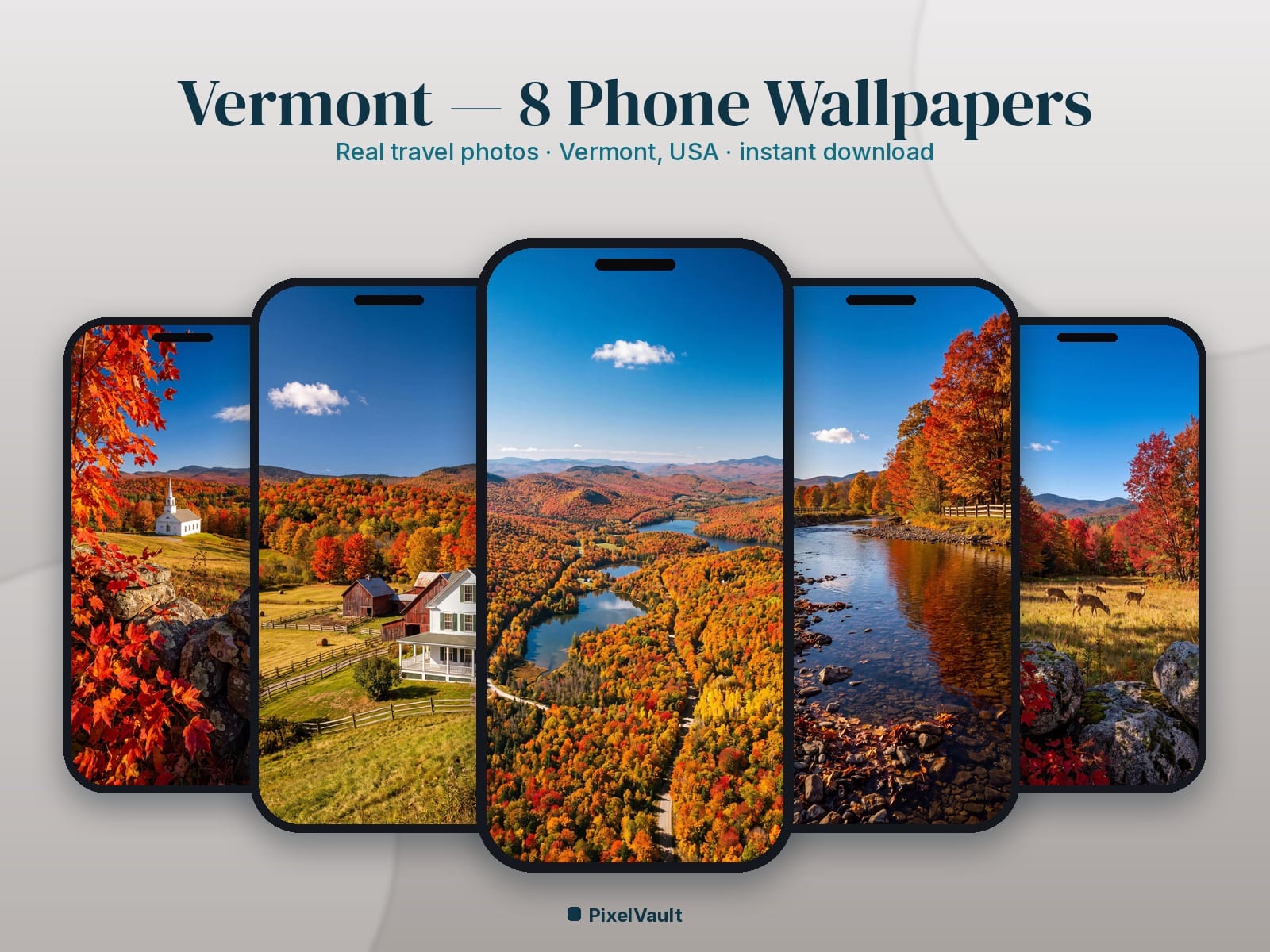 Vermont Phone Wallpaper Pack — 8 Real Travel Photos | Aesthetic iPhone & Android Lock Screen — preview 1