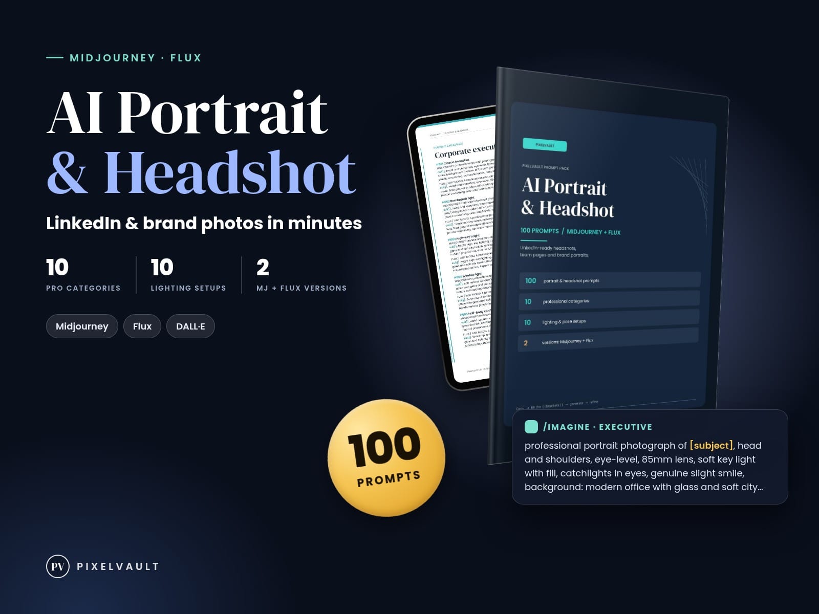 AI Portrait & Headshot Prompts - 100 Midjourney & Flux Prompts for LinkedIn & Br cover (covers-v2)