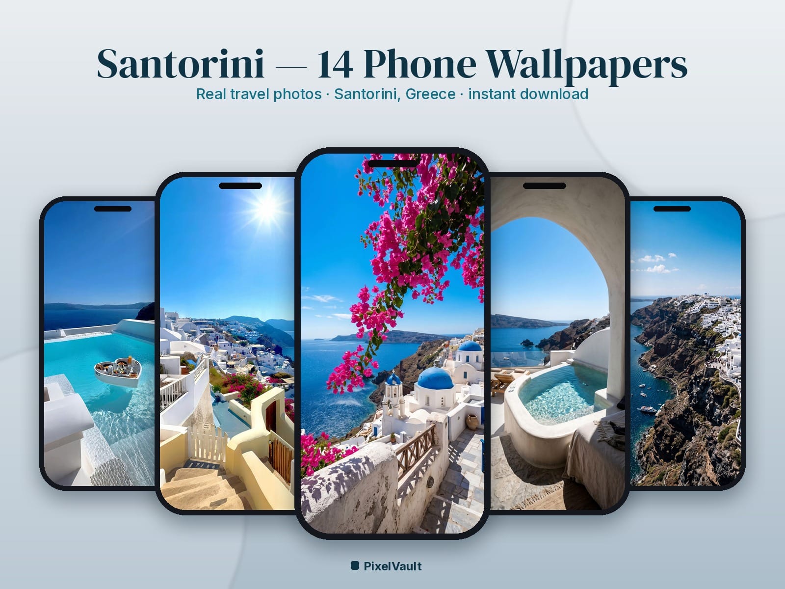 Santorini Phone Wallpaper Pack — 14 Real Travel Photos | Aesthetic iPhone & Android Lock Screen — preview 1