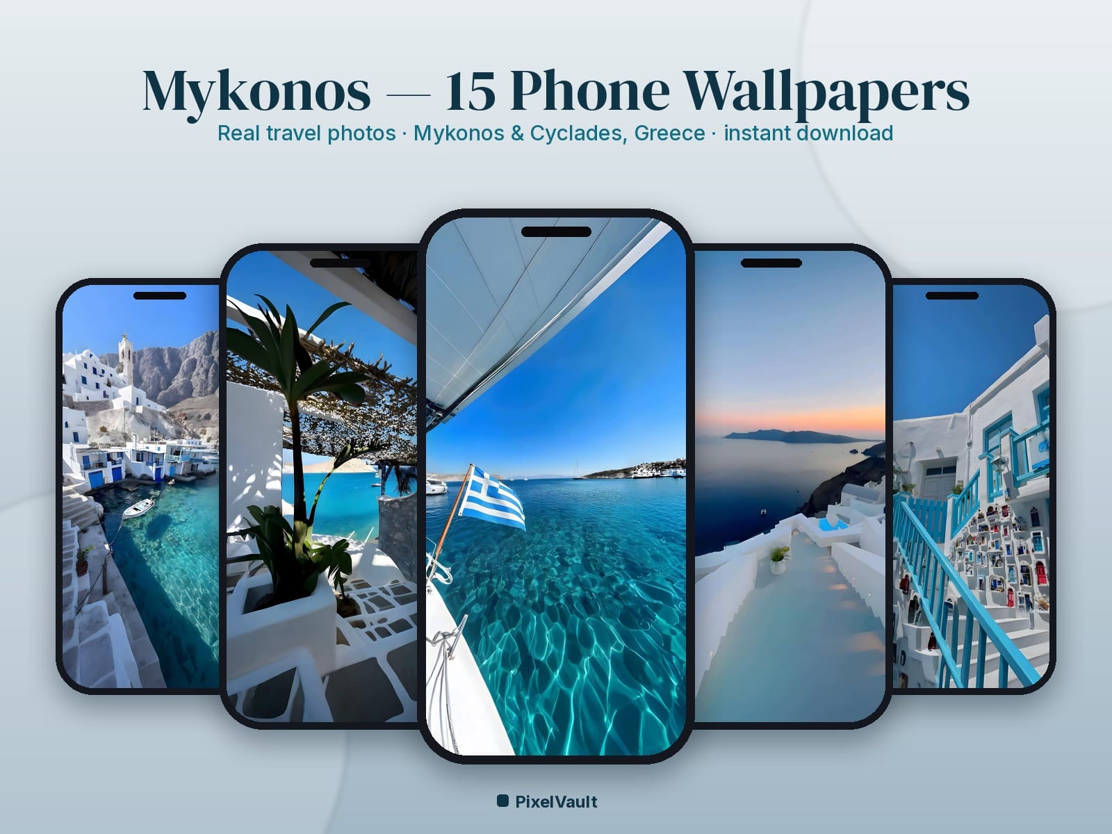 Mykonos Phone Wallpaper Pack — 15 Real Travel Photos | Aesthetic iPhone & Android Lock Screen — preview 1