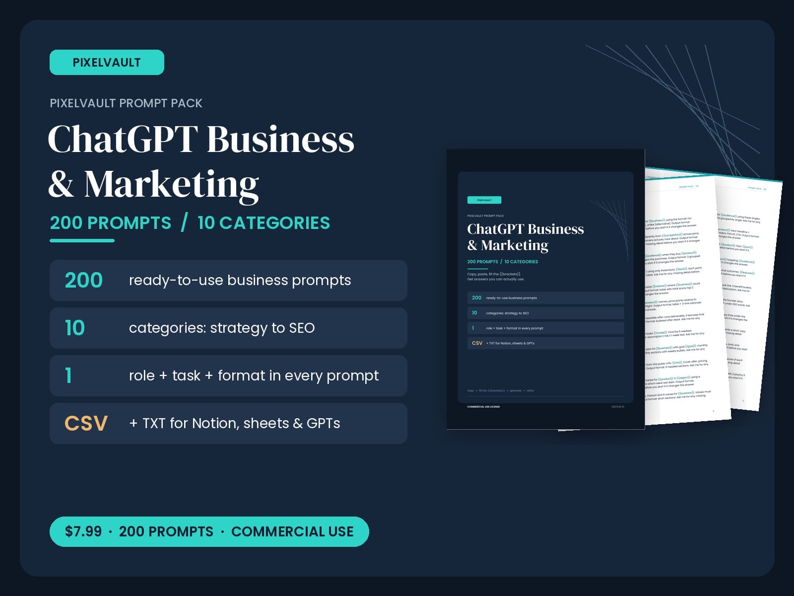 PixelVault ChatGPT Business & Marketing Prompts - cover
