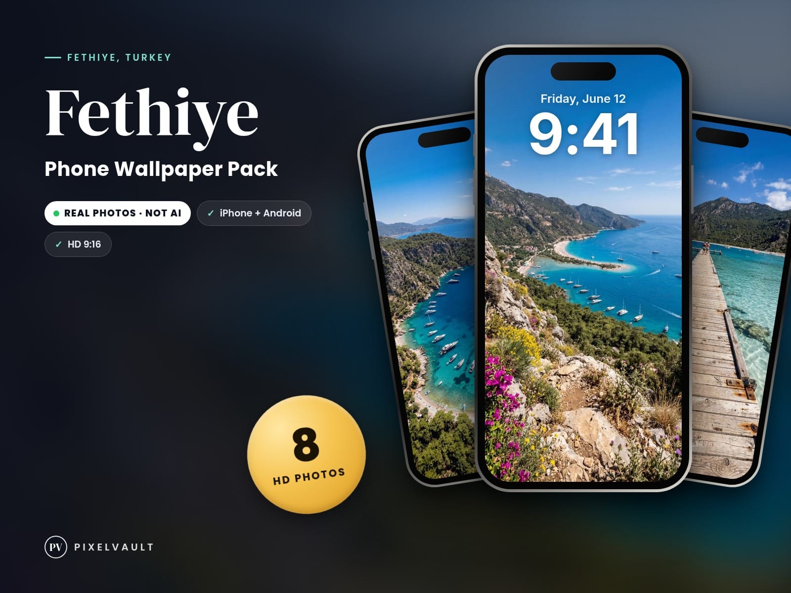 Fethiye Phone Wallpaper Pack — 8 Real Travel Photos | Aesthetic iPhone & Android cover (covers-v2)