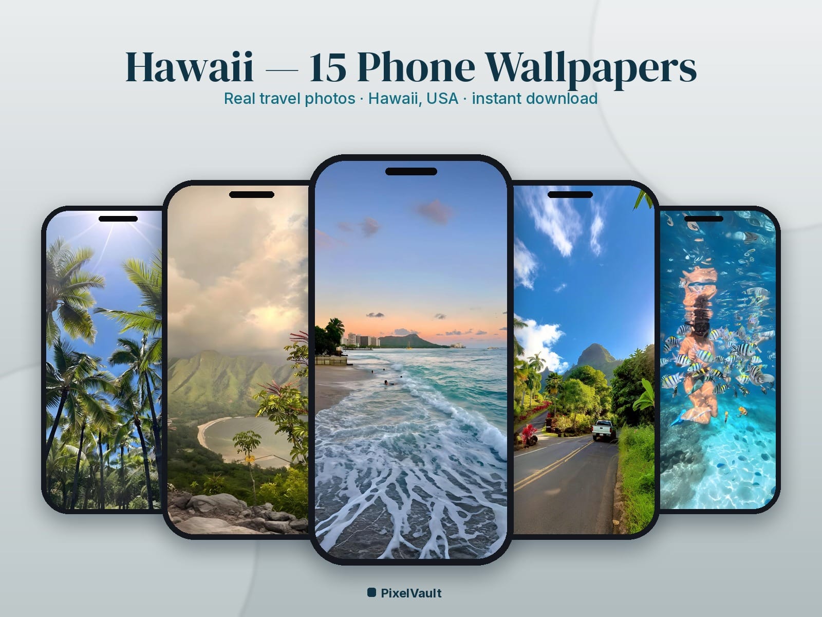 Hawaii Phone Wallpaper Pack — 15 Real Travel Photos | Aesthetic iPhone & Android Lock Screen — preview 1