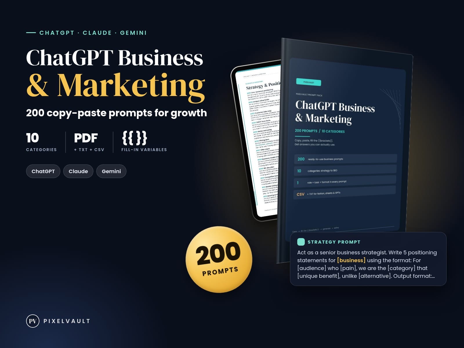 ChatGPT Business & Marketing Prompts - 200 Prompts for Strategy, Copy, Email, Ad cover (covers-v2)