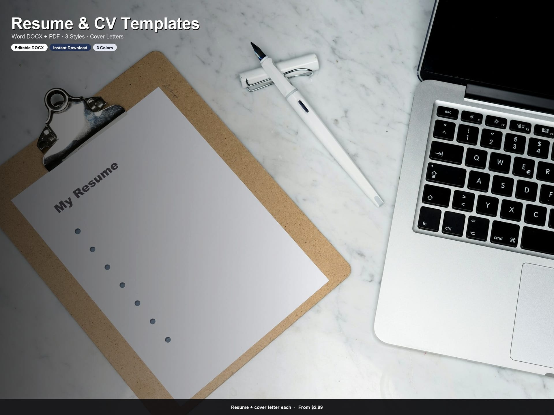 Resume & CV Template Pack | Word DOCX + PDF | 3 Colors + Cover Letters