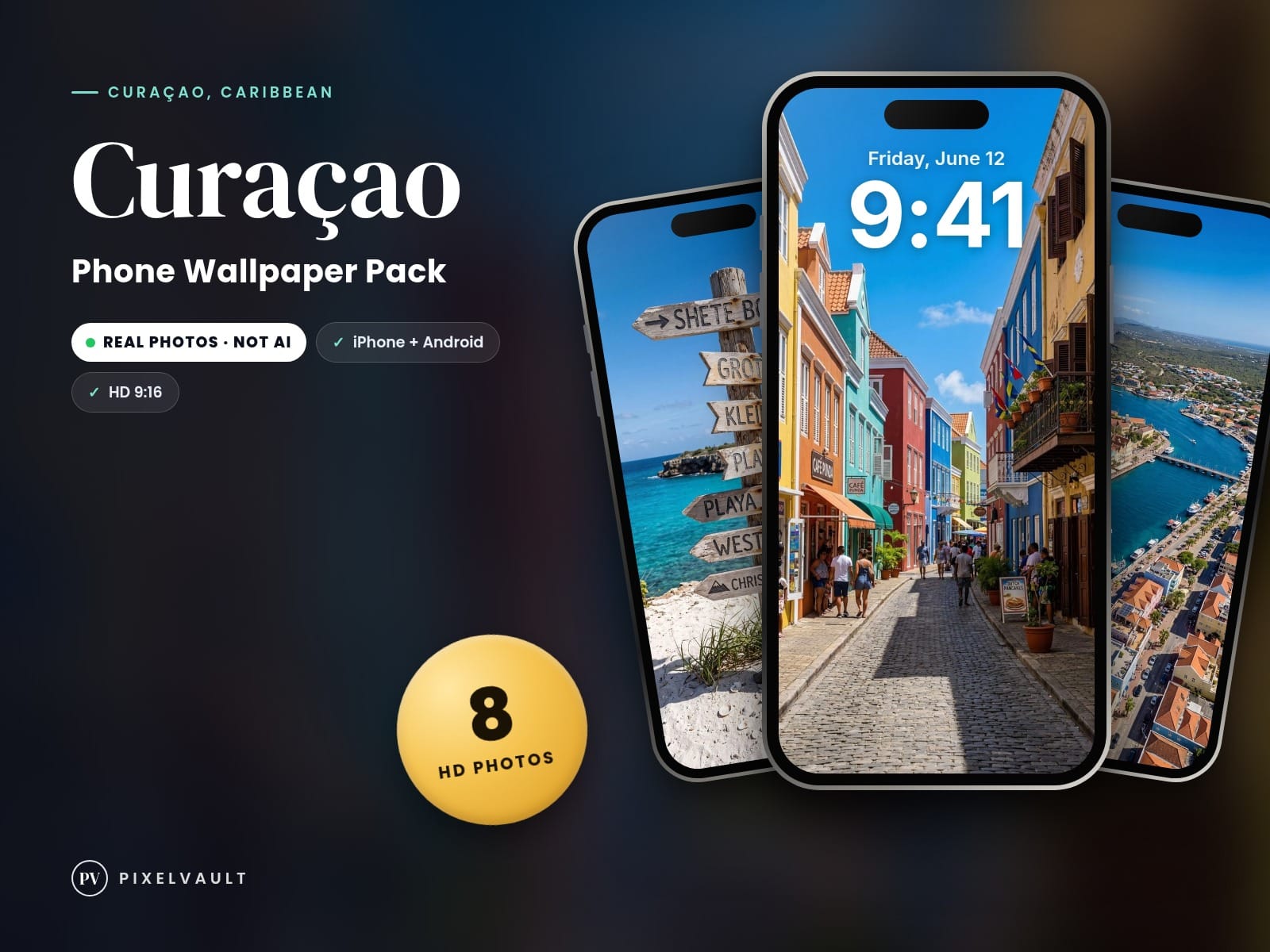 Curaçao Phone Wallpaper Pack — 8 Real Travel Photos | Aesthetic iPhone & Android cover (covers-v2)