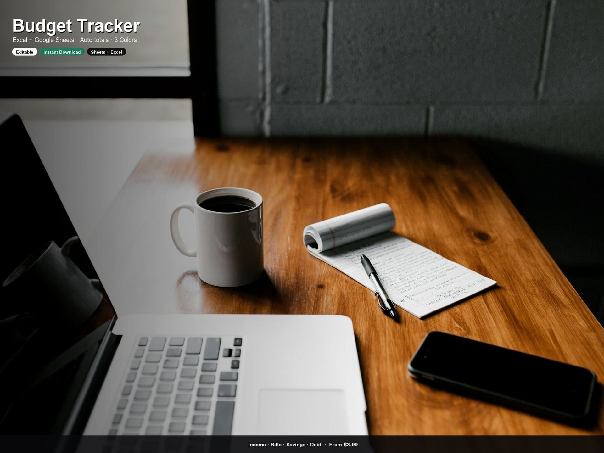 Budget Tracker Spreadsheet | Excel & Google Sheets | Income Bills Savings Debt