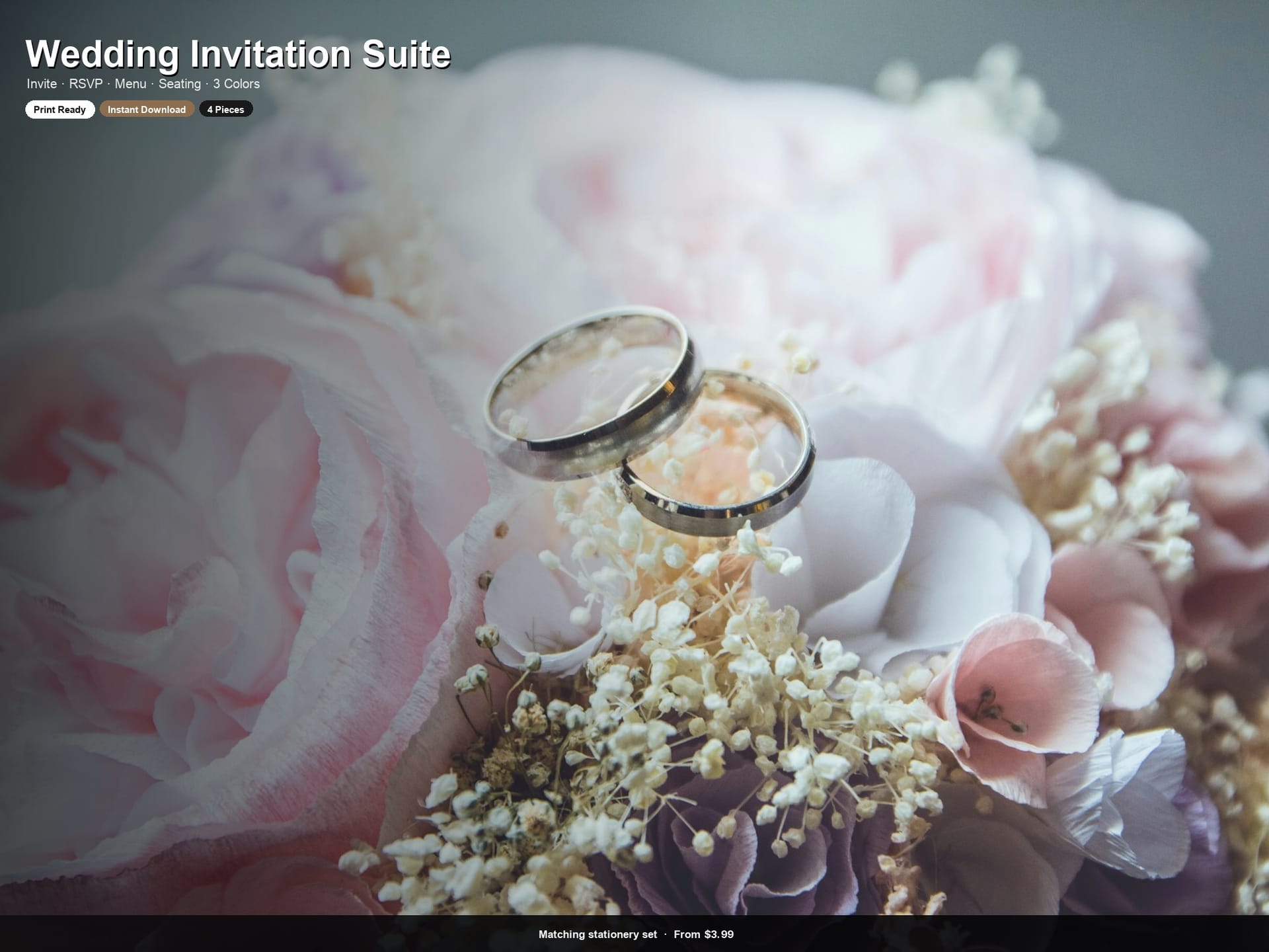 Wedding Invitation Suite PDF | Invite RSVP Menu Seating | 3 Colorways