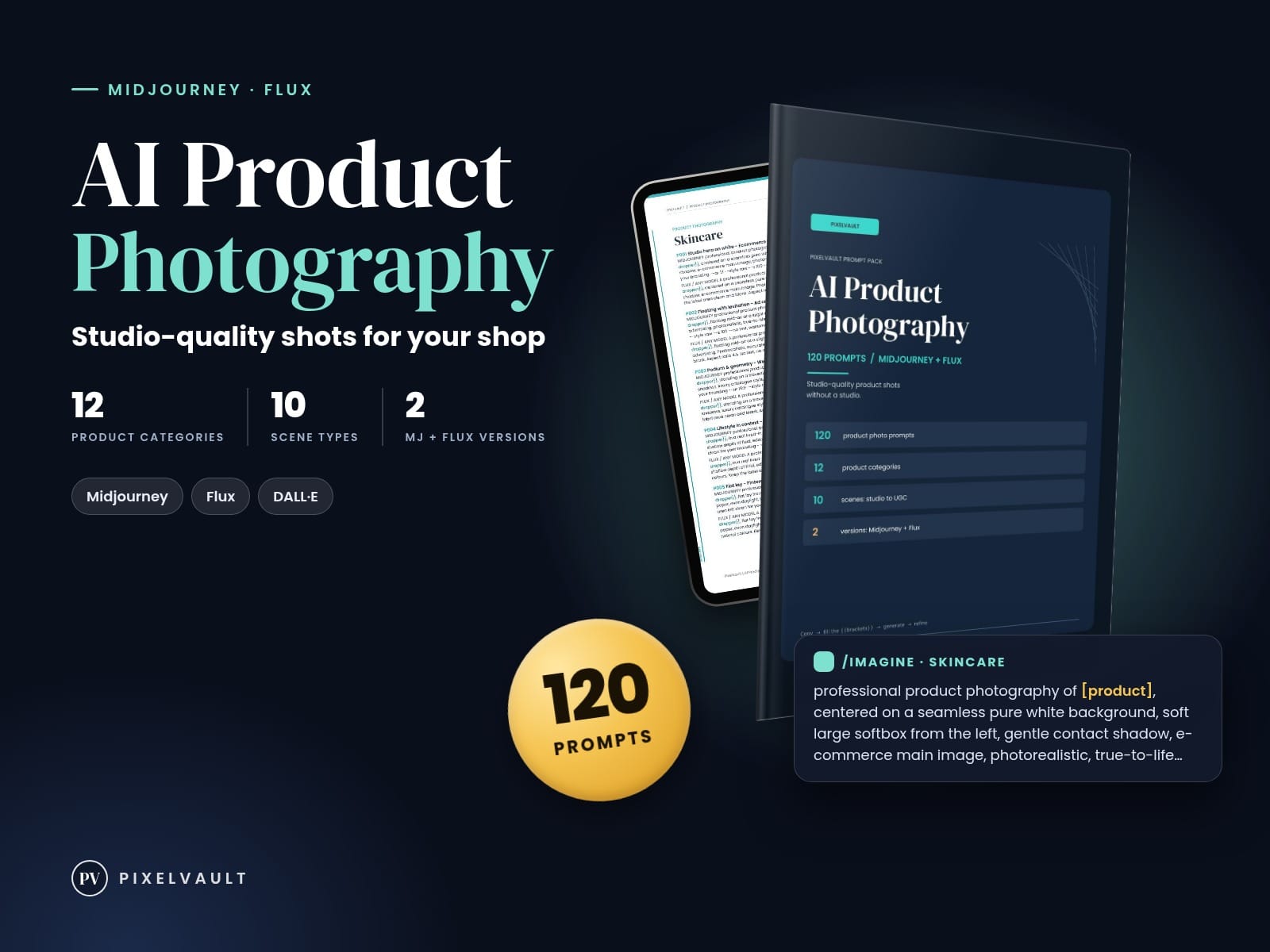 AI Product Photography Prompts - 120 Midjourney & Flux Prompts for Ecommerce, Et cover (covers-v2)
