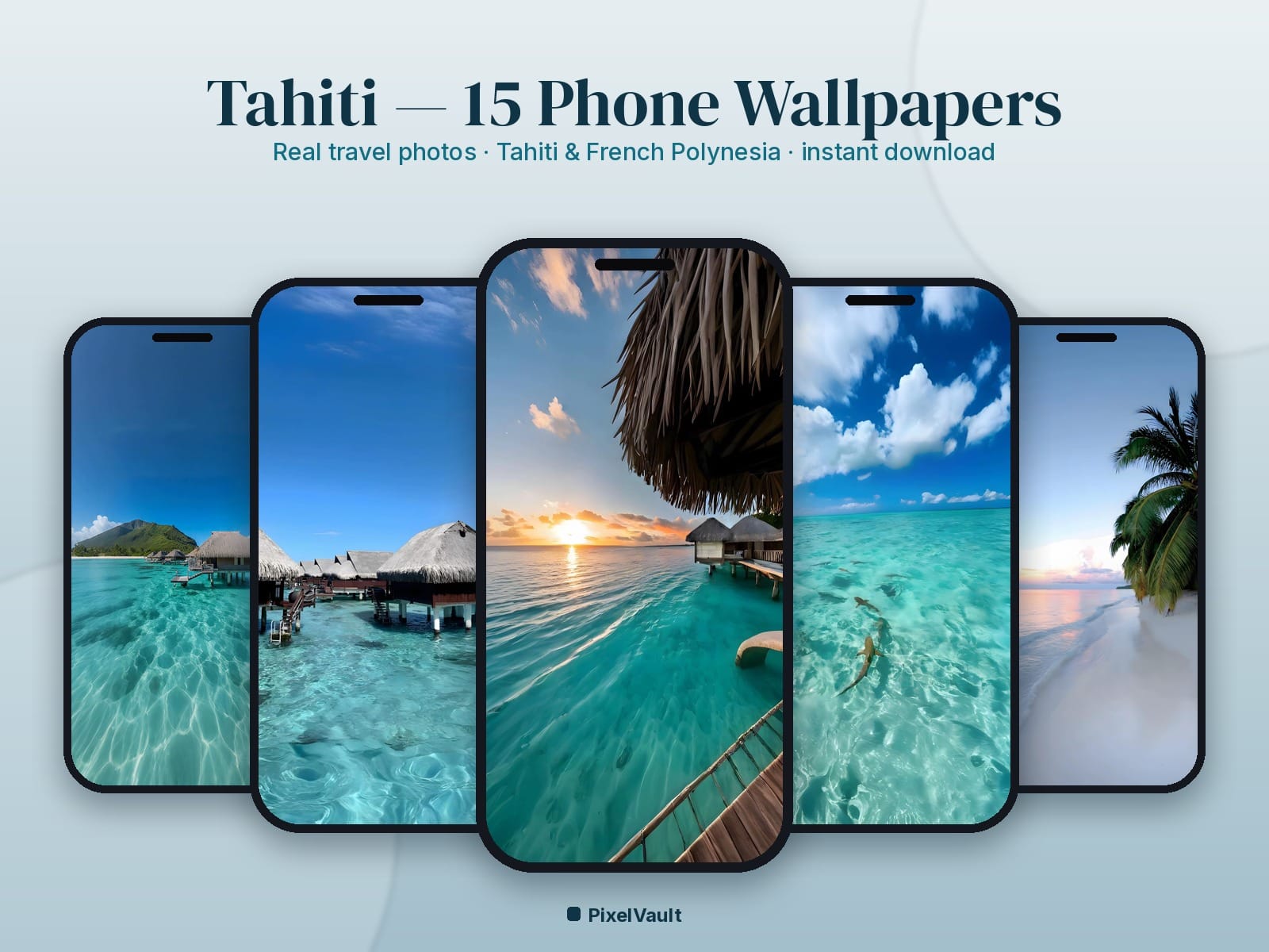 Tahiti Phone Wallpaper Pack — 15 Real Travel Photos | Aesthetic iPhone & Android Lock Screen — preview 1