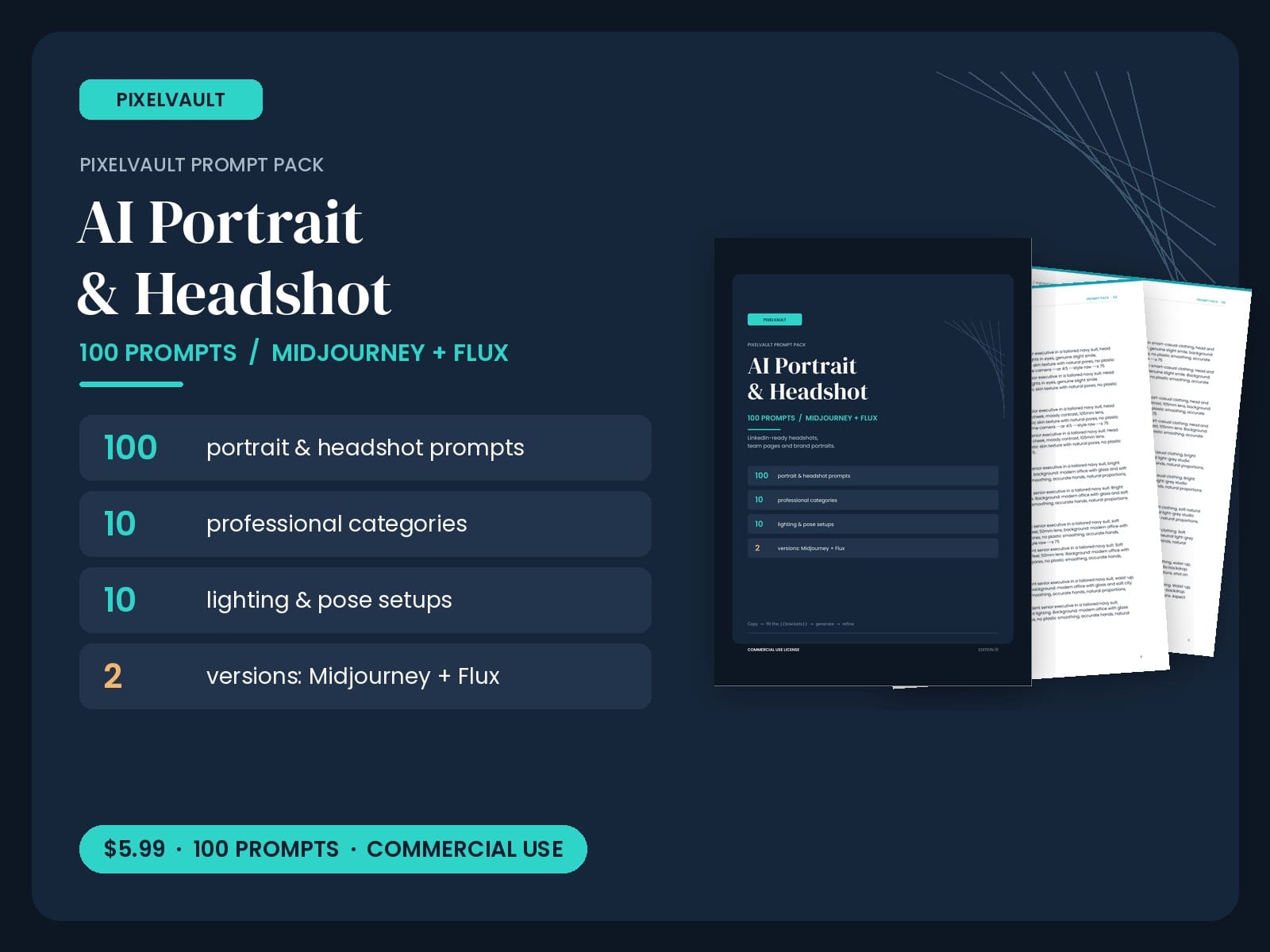 PixelVault AI Portrait & Headshot Prompts - cover