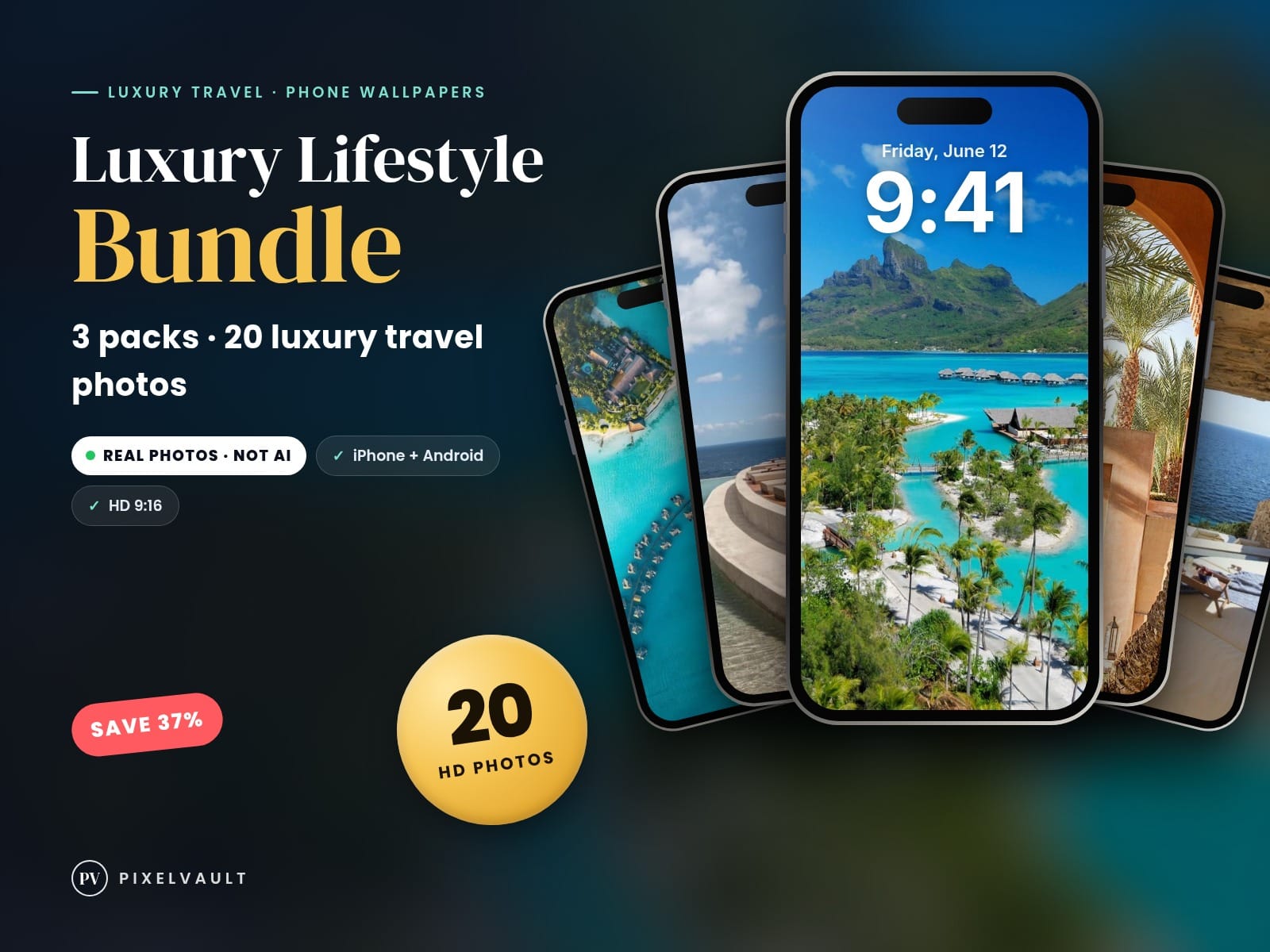 Luxury Lifestyle HD Phone Wallpaper Bundle — 3 Packs, 20 Luxury Travel Photos | cover (covers-v2)
