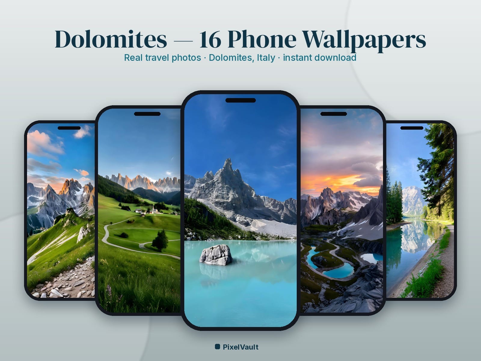 Dolomites Phone Wallpaper Pack — 16 Real Travel Photos | Aesthetic iPhone & Android Lock Screen — preview 1