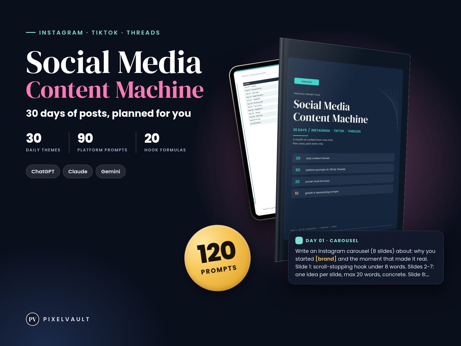 Social Media Content Machine - 30-Day ChatGPT Prompts for Instagram, TikTok & Th cover (covers-v2)