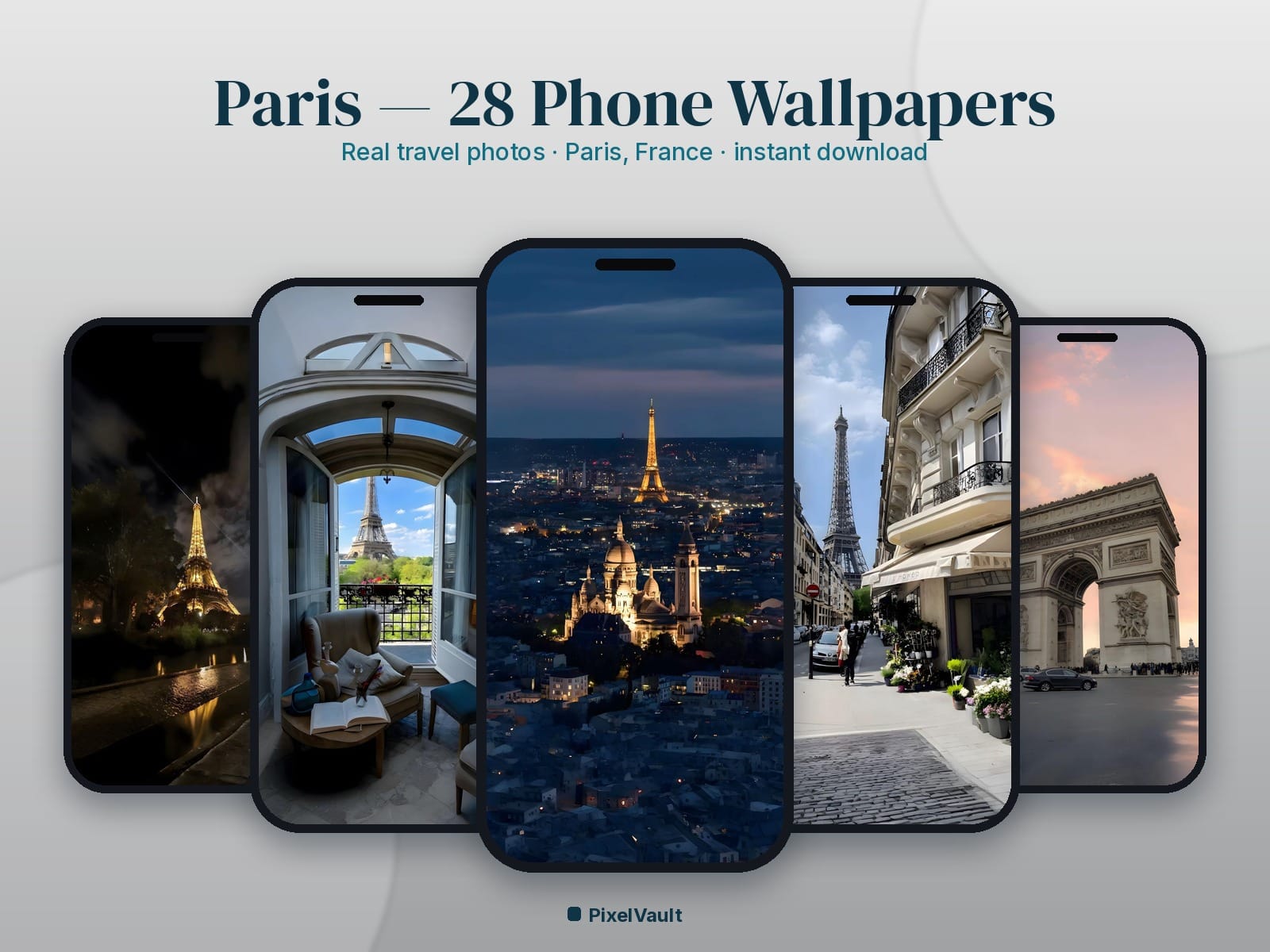 Paris Phone Wallpaper Pack — 28 Real Travel Photos | Aesthetic iPhone & Android Lock Screen — preview 1