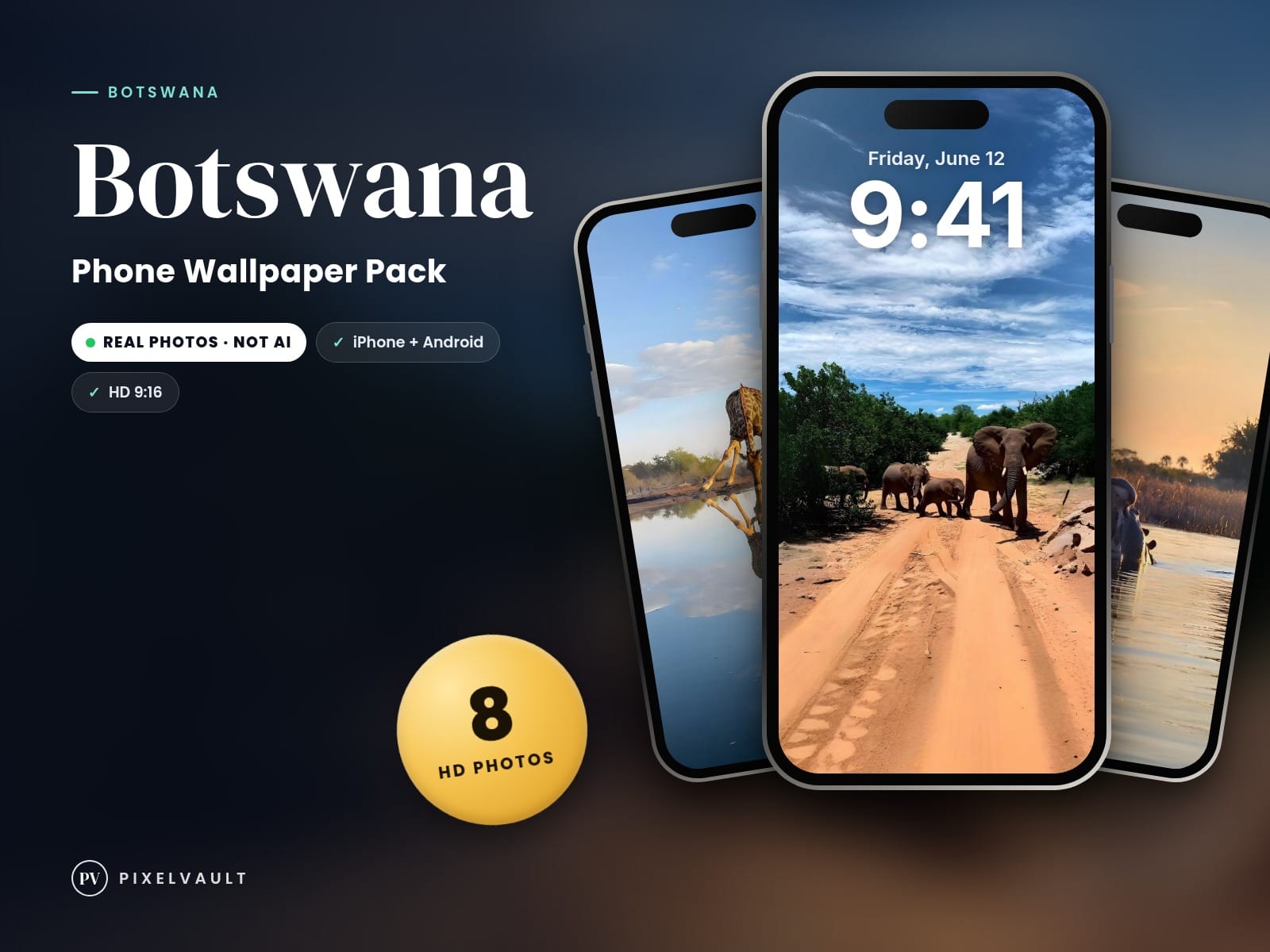 Botswana Phone Wallpaper Pack — 8 Real Travel Photos | Aesthetic iPhone & Androi cover (covers-v2)