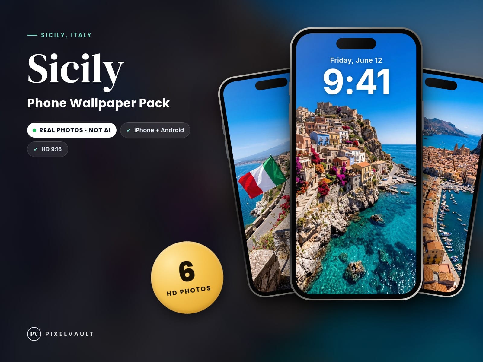 Sicily Phone Wallpaper Pack — 6 Real Travel Photos | Aesthetic iPhone & Android cover (covers-v2)