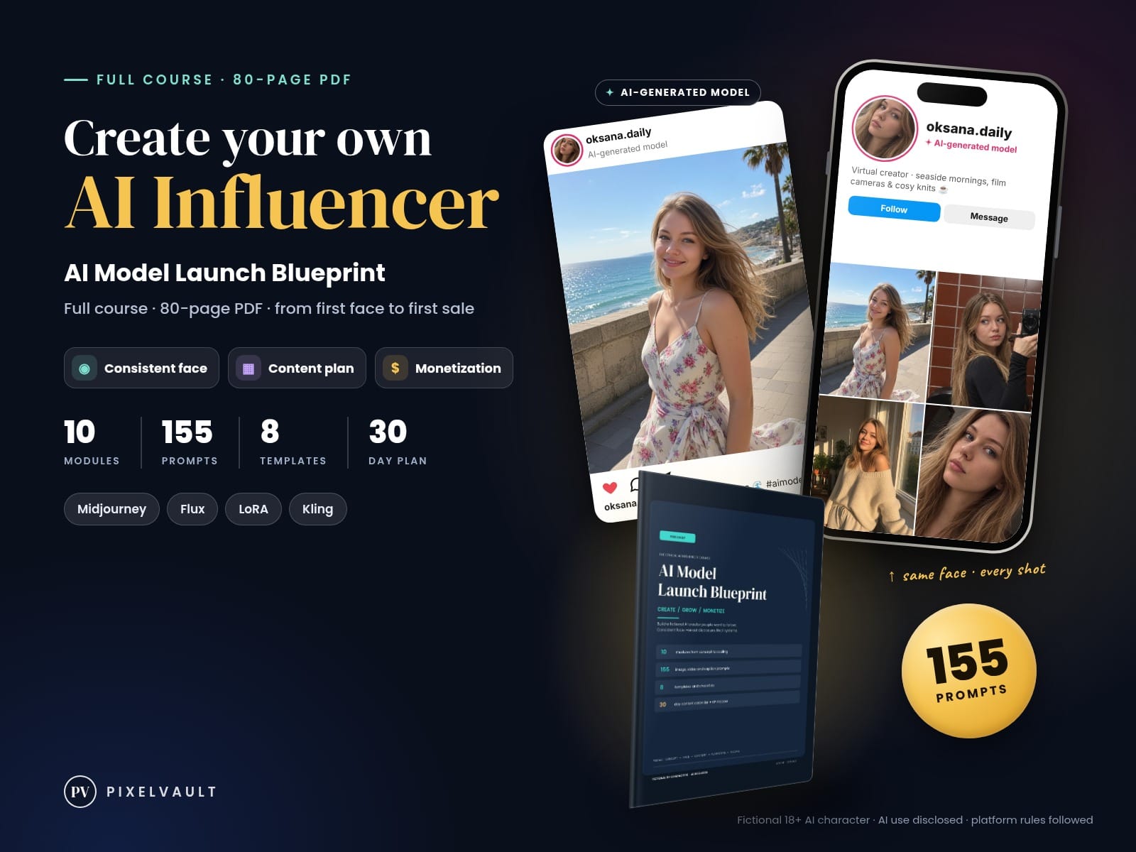 AI Model Launch Blueprint: Ethical AI Influencer Course, 155 Prompts, LoRA Guide cover (oksana)