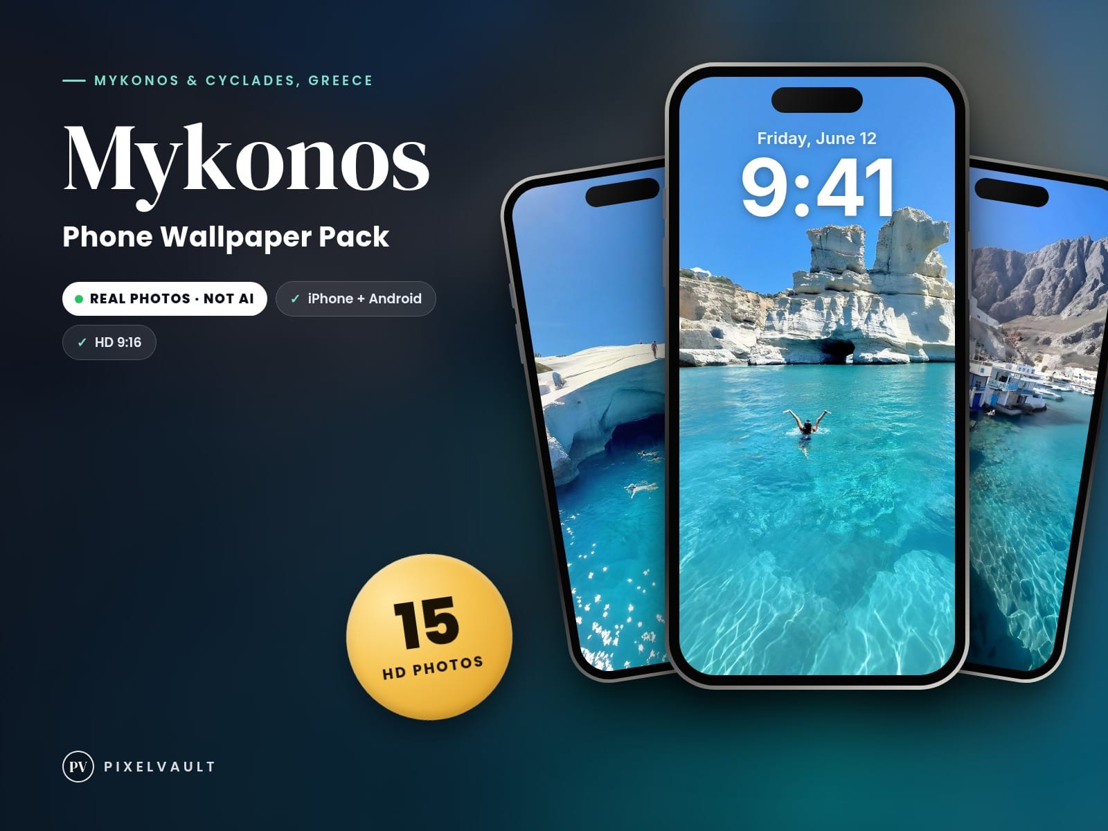 Mykonos Phone Wallpaper Pack — 15 Real Travel Photos | Aesthetic iPhone & Androi cover (covers-v2)