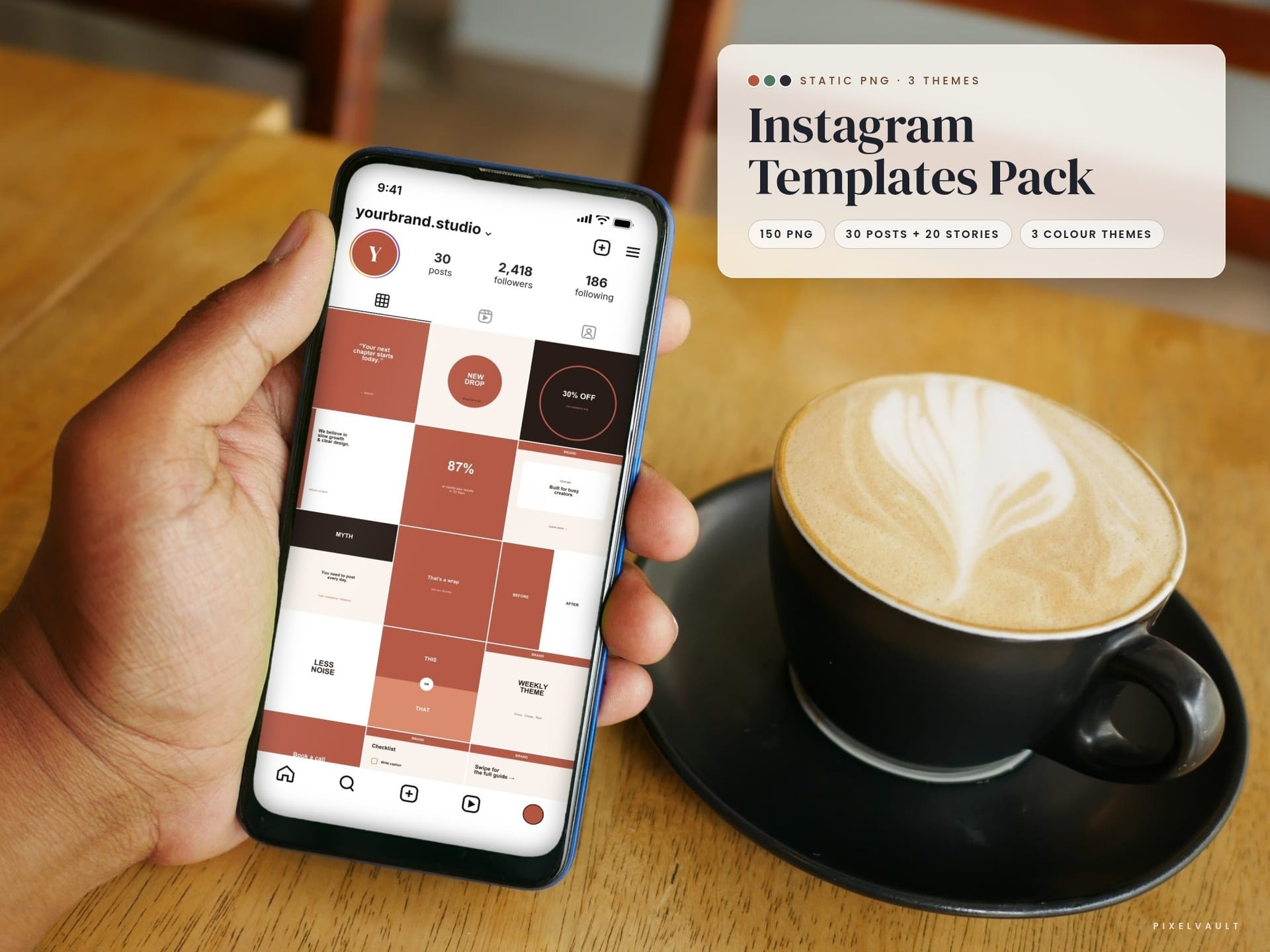 Instagram Templates Pack | 30 Posts + 20 Stories | 3 Colors PNG | No Canva Needed