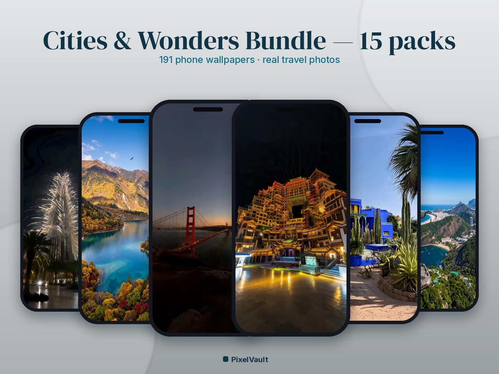 Cities & Wonders Phone Wallpaper Bundle — 15 Packs, 191 Real Travel Photos | Save 39% — preview 1