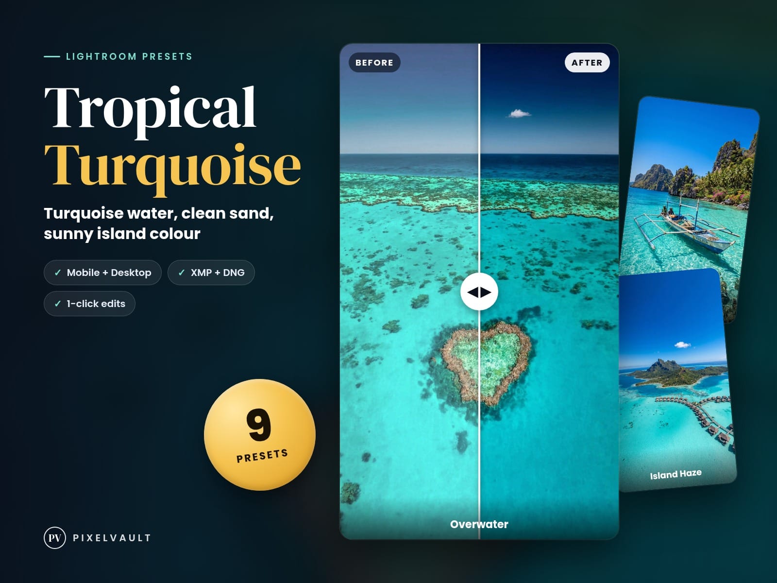 Tropical Lightroom Presets – 9 Turquoise Beach & Island Presets, Mobile & Deskto cover (covers-v2)