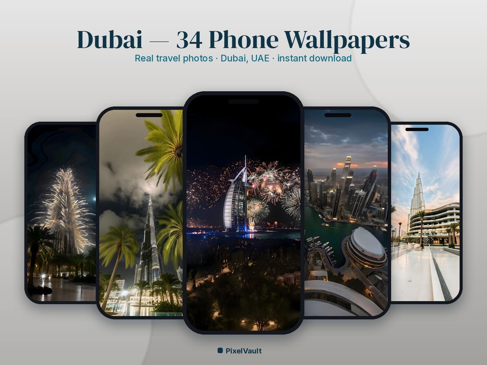 Dubai Phone Wallpaper Pack — 34 Real Travel Photos | Aesthetic iPhone & Android Lock Screen — preview 1