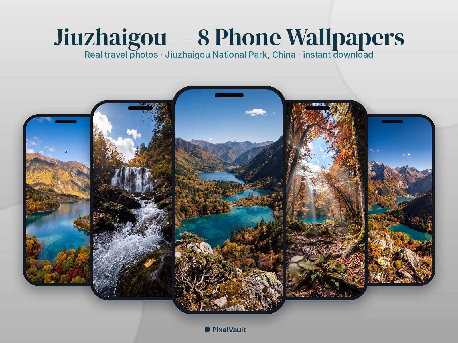 Jiuzhaigou Phone Wallpaper Pack — 8 Real Travel Photos | Aesthetic iPhone & Android Lock Screen — preview 1