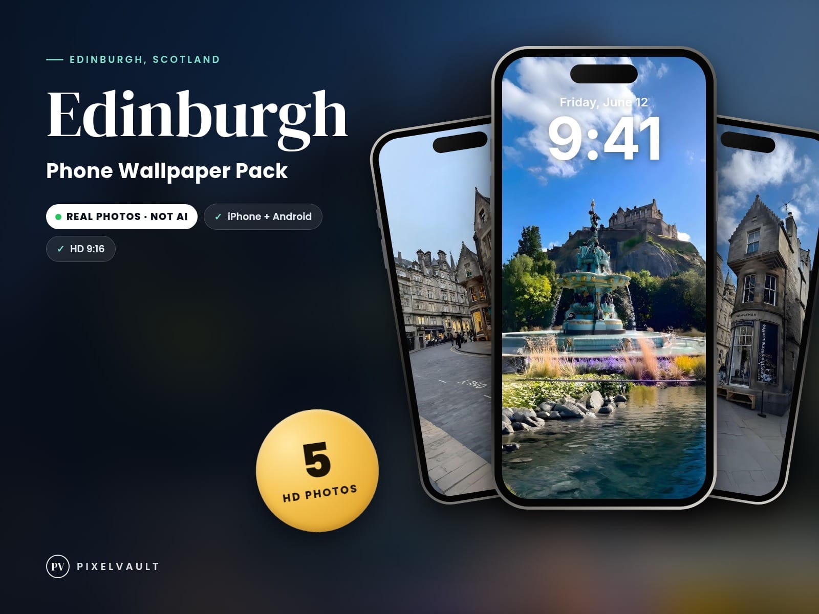 Edinburgh Phone Wallpaper Pack — 5 Real Travel Photos | Aesthetic iPhone & Andro cover (covers-v2)