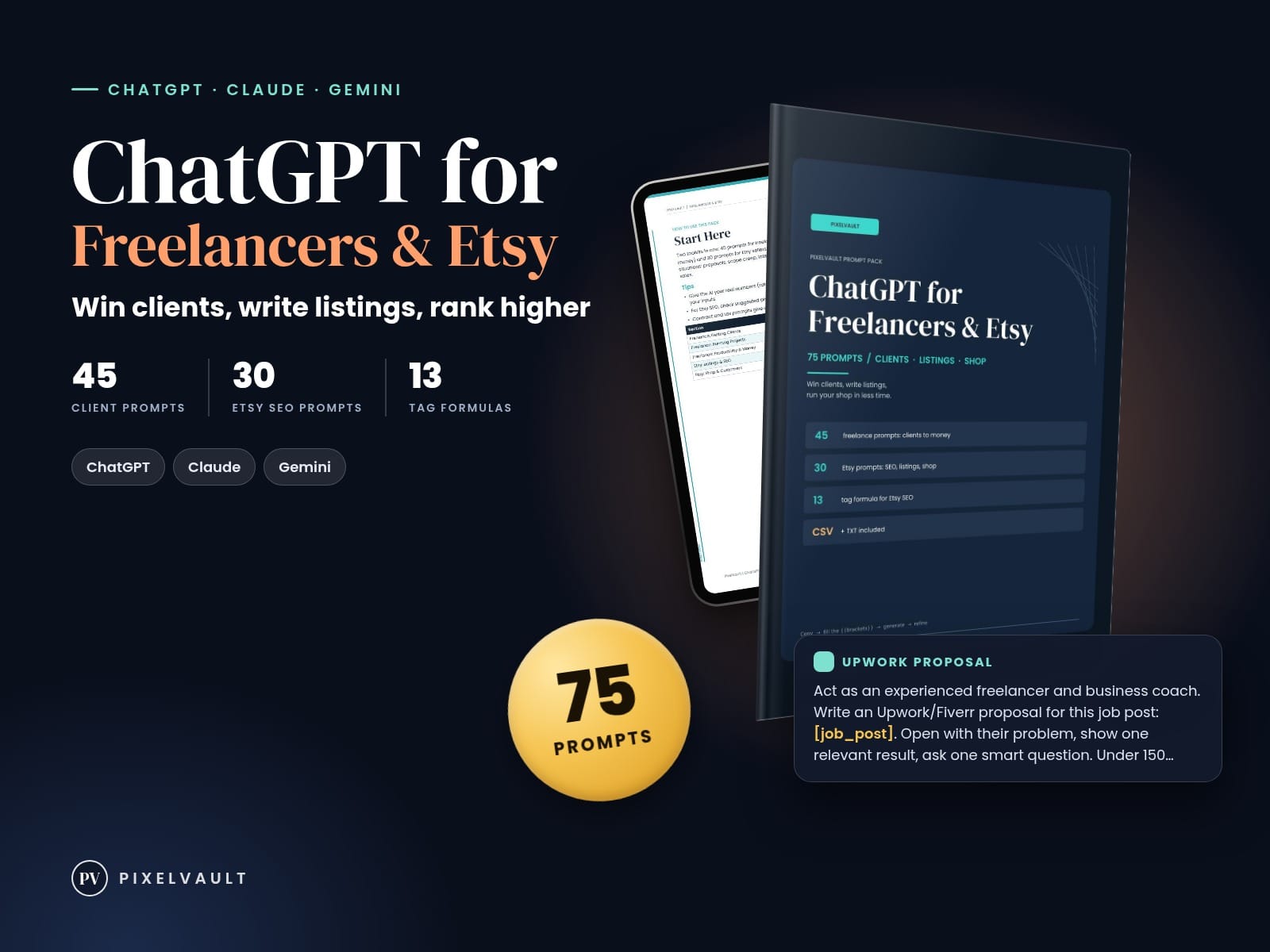 ChatGPT Prompts for Freelancers & Etsy Sellers - 75 Prompts for Clients, Listing cover (covers-v2)