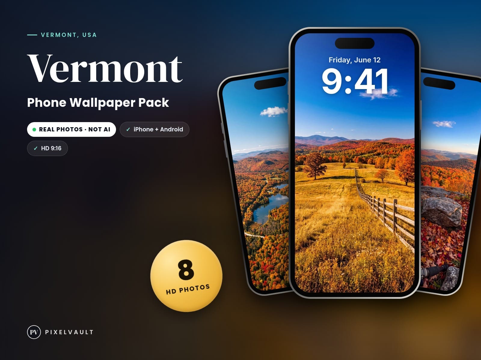 Vermont Phone Wallpaper Pack — 8 Real Travel Photos | Aesthetic iPhone & Android cover (covers-v2)