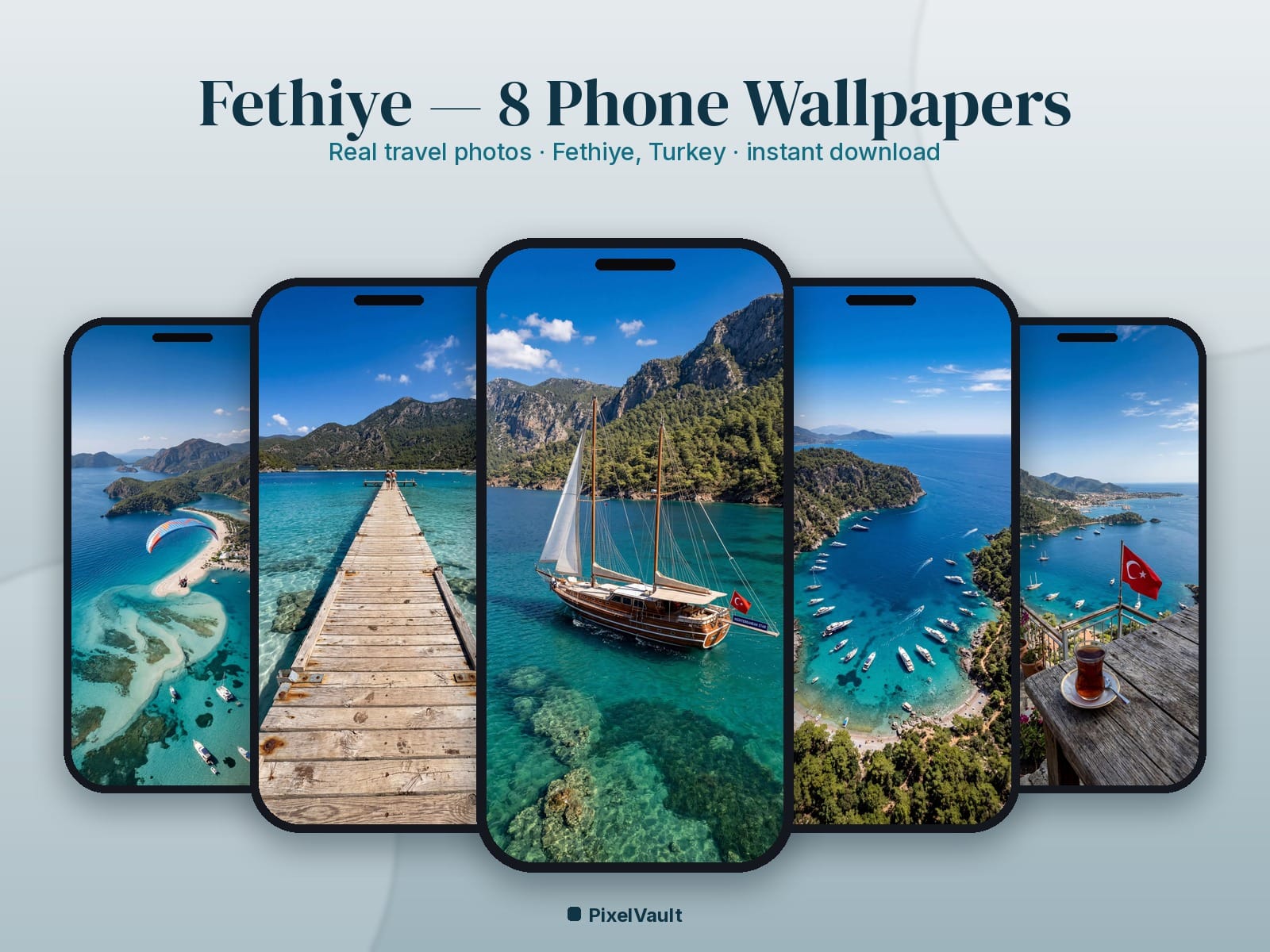 Fethiye Phone Wallpaper Pack — 8 Real Travel Photos | Aesthetic iPhone & Android Lock Screen — preview 1