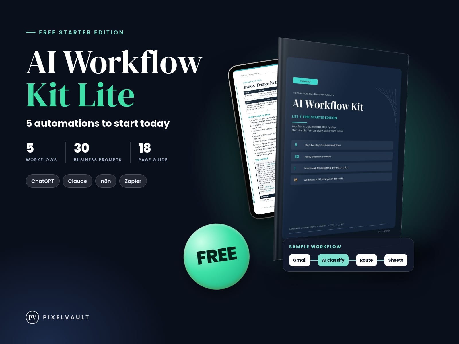AI Workflow Kit Lite (Free): 5 AI Automations + 30 Business Prompts cover (covers-v2)