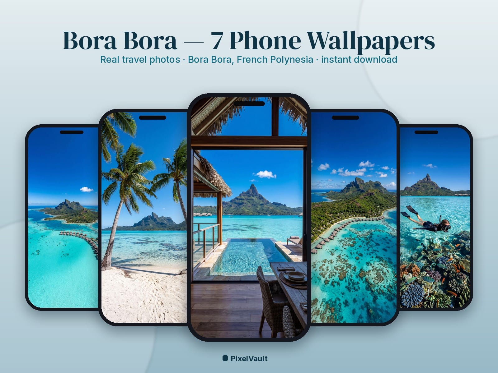 Bora Bora Phone Wallpaper Pack — 7 Real Travel Photos | Aesthetic iPhone & Android Lock Screen — preview 1