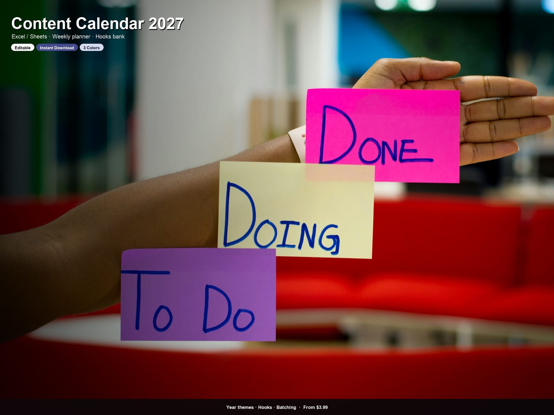 Social Media Content Calendar 2027 | Excel Sheets Weekly Planner + Hooks