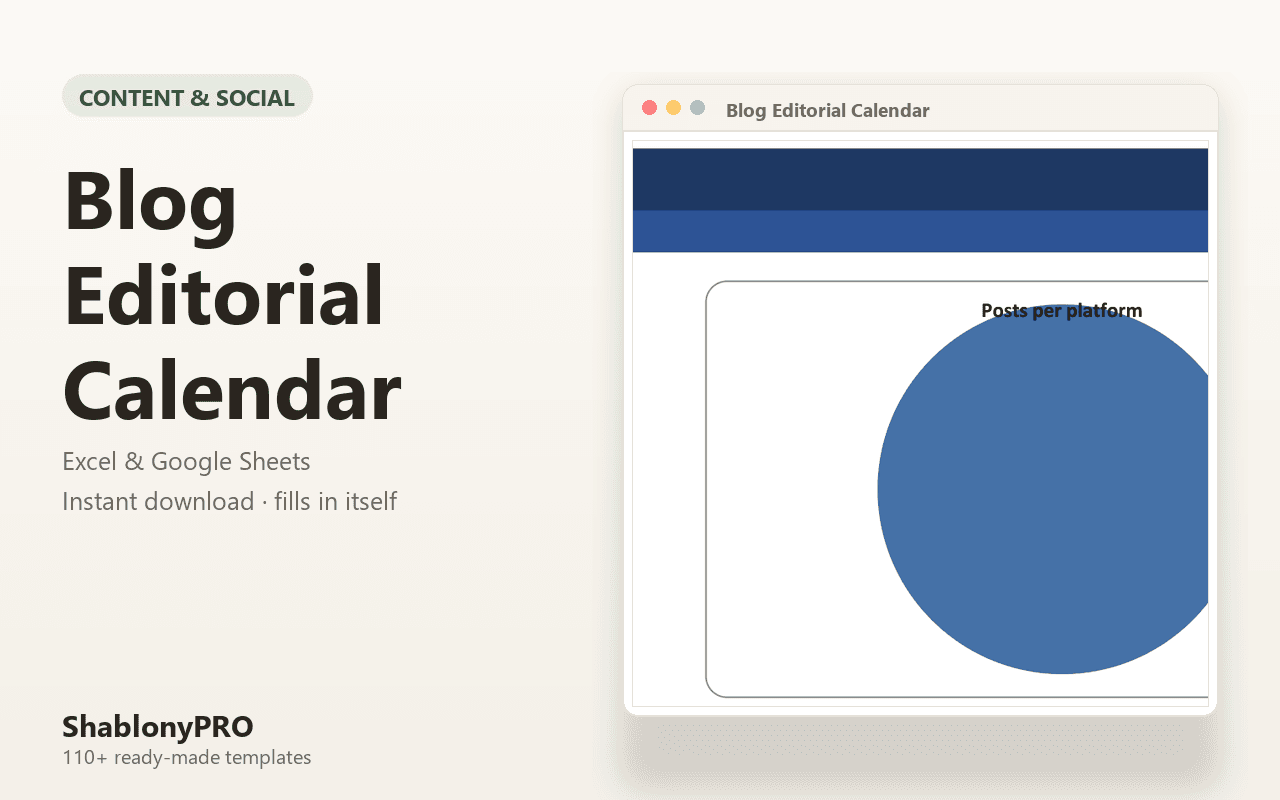Blog Editorial Calendar | Editorial Calendar | Excel & Google Sheets Template