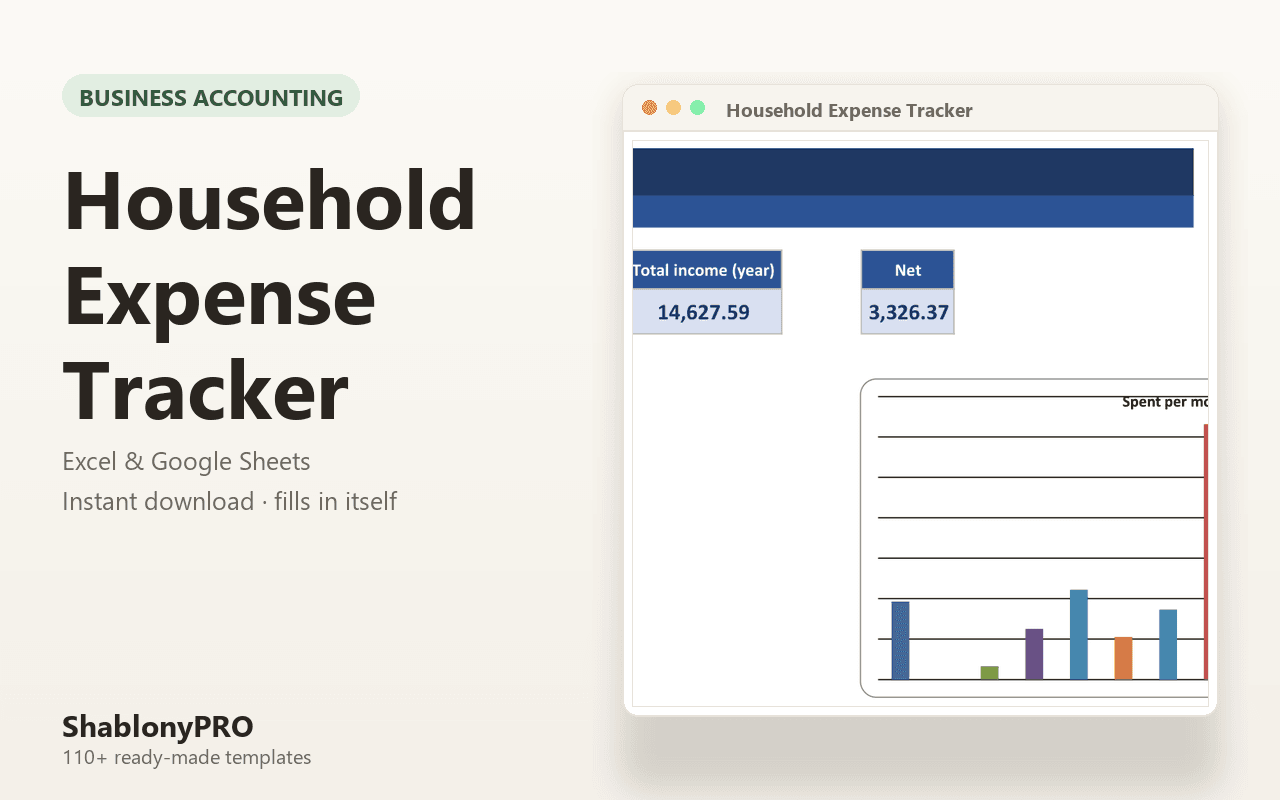 Household Expense Tracker | Household Budget | Excel & Google Sheets Template