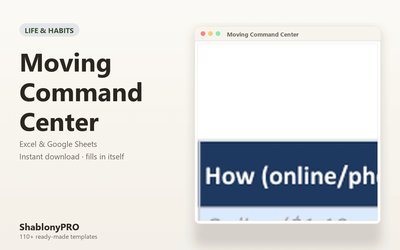 Moving Command Center — Complete Moving Planner: 8-Week Timeline, Budget, Box In