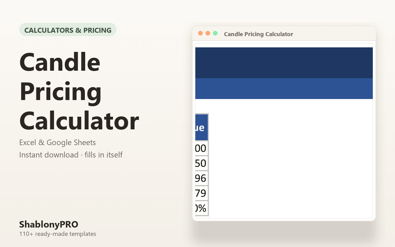 Candle Pricing Calculator | Candle Pricing | Excel & Google Sheets Template